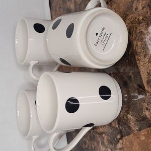 4 ~ KATE SPADE~NEW YORK~LENOX  ~ White Black Deco Polka Dot Coffee Mug Stackable